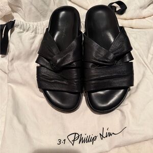 3.1 Phillip Lim Black Leather Knotted Slides